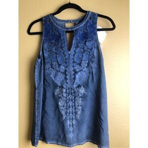 blue rain francesca’s womens embroidered floral top blouse size small